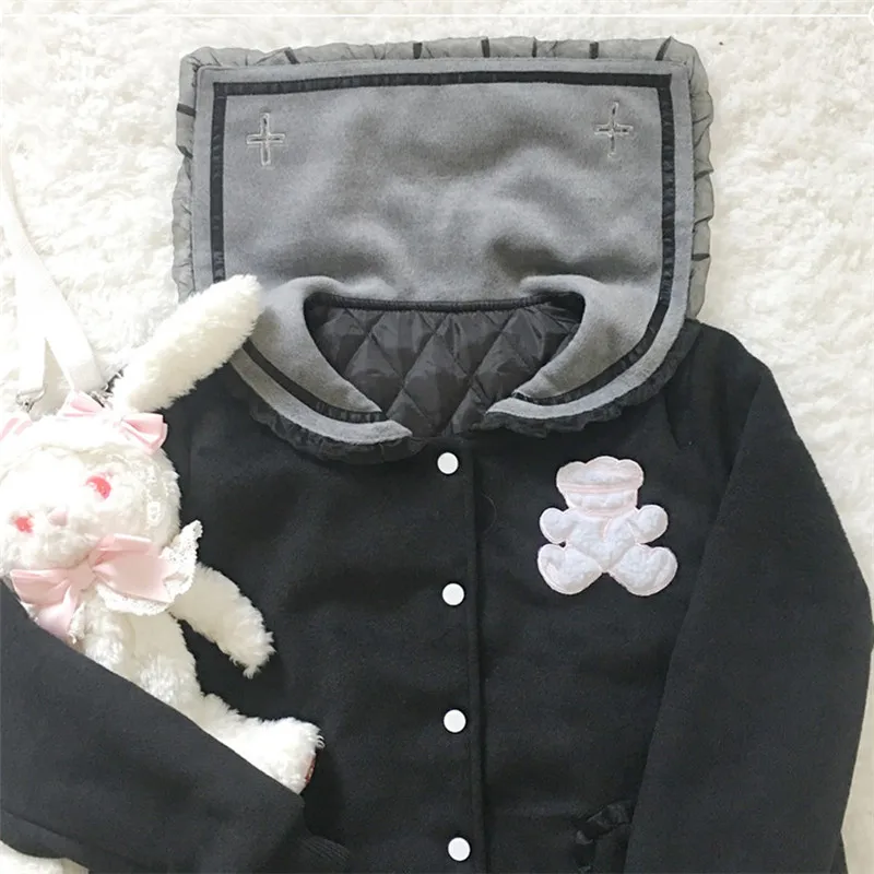 Милый Японский Женский свитшот зимнее пальто с карманами в виде медведя