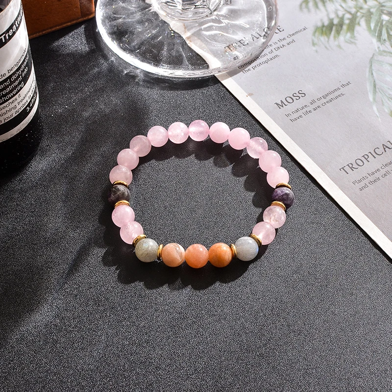 Ожерелье из розового кварца с аметистом 8 мм и бусинами ювелирные изделия для