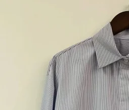 

2021 Spring and Summer New Striped Stitching Metal Button Blue Women Blouse