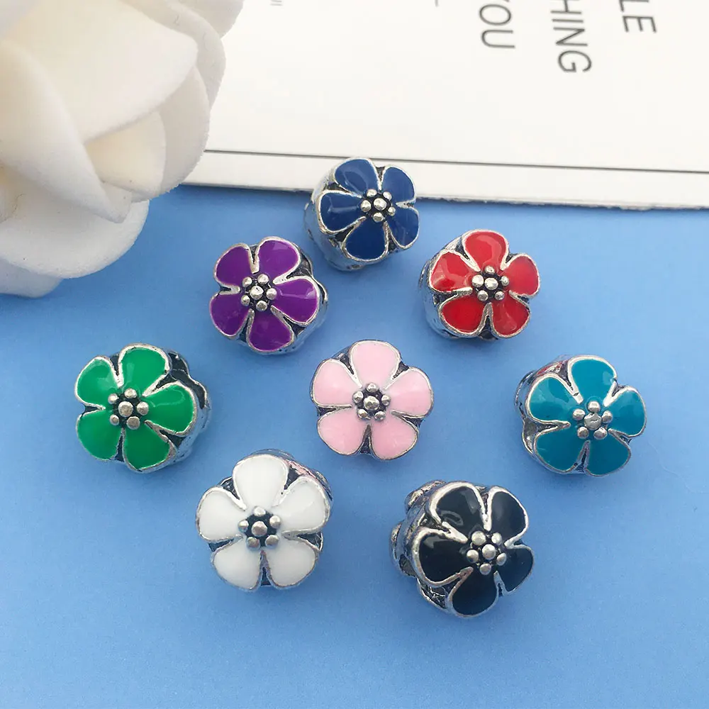 

5pcs 10mm European Beads Fit Pandora Bracelet Fashion Jewelry Making Diy Round-Brilliant-Shape Enamel Charm Metal Accessories