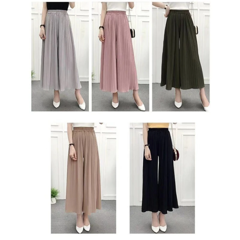 

Women Wide Leg Pants Cotton Blend Thin Breathable Pleated Trousers Loose Casual Pants Solid Color