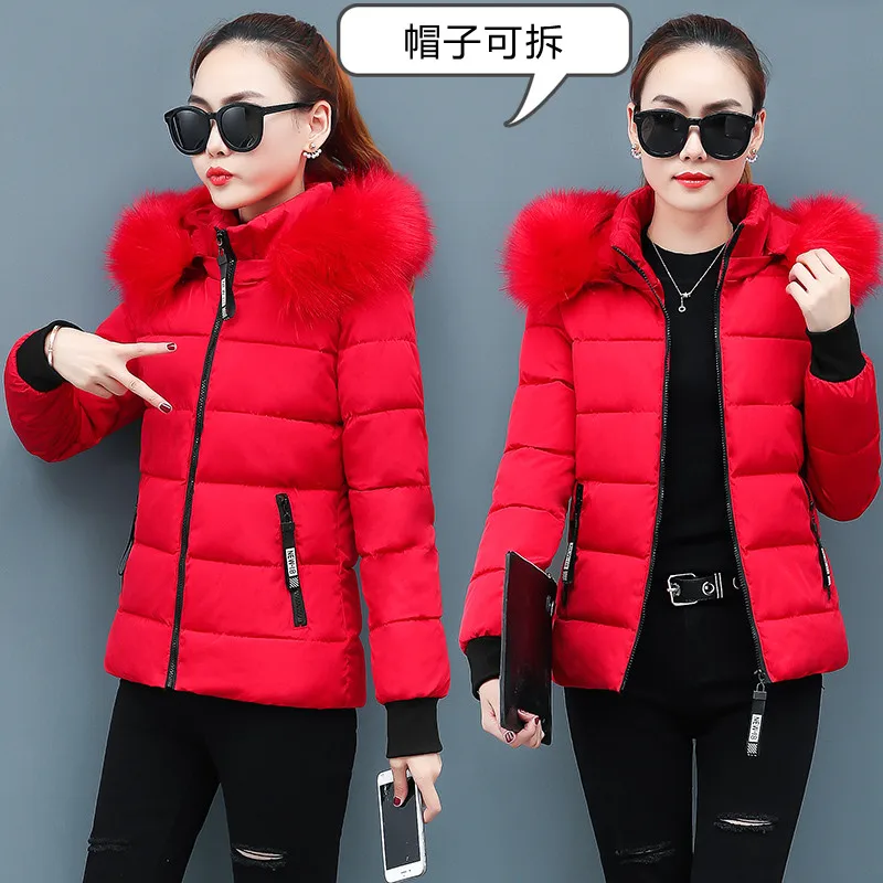2021 Short Cotton Padded Parka Women Winter Korean Jacket Slim Thick Large Fur Collar Oversize Winter Warm Coat Plus Size 4XL