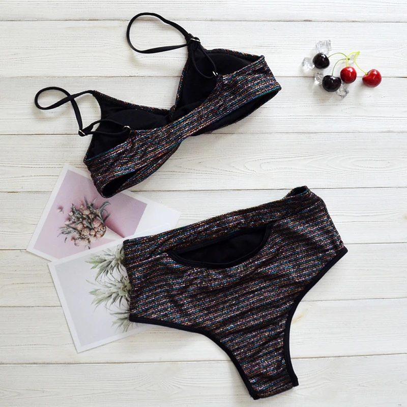 

New Summer Sexy High Waist Bikini 2021 Series Swimwear Push-ups Ladies Wading Suit Swimwear Solid Color Bikini Suit Beachwear