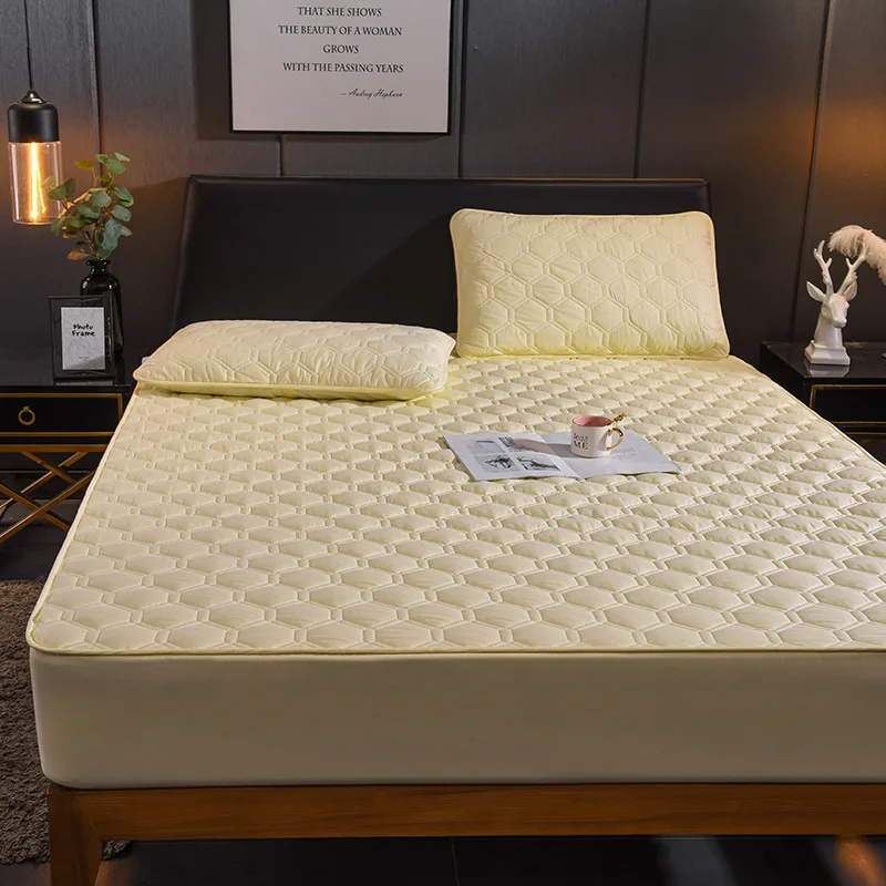 

Washable Bed Cover Queen Breathable Solid Color Pink Mattress Cover Embossed Quilted King Mattress Protector Dropship