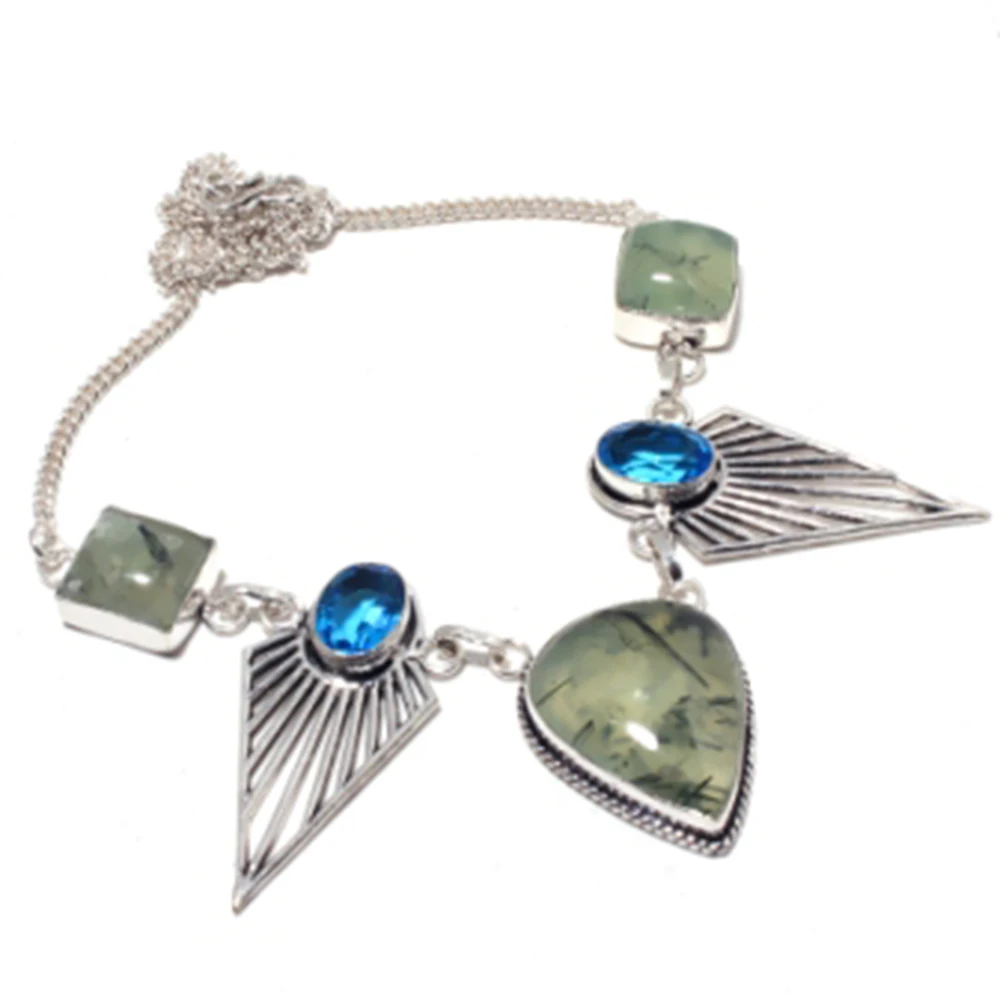 

Prehnites,Blue Topas Necklace Silver Overlay over Copper, 51.1 cm ,N4459