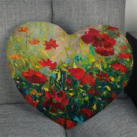 hot sale custom poppy red flower art painting heart shape pillow covers bedding comfortable cushionhigh quality pillow cases