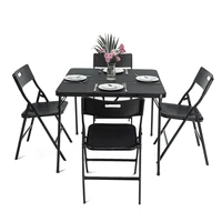 5 Pieces Folding Table And Chair Set Folded In Half Space Saving Table And 4 Chairs Metal Legs Patio Furniture Set for Outdoor