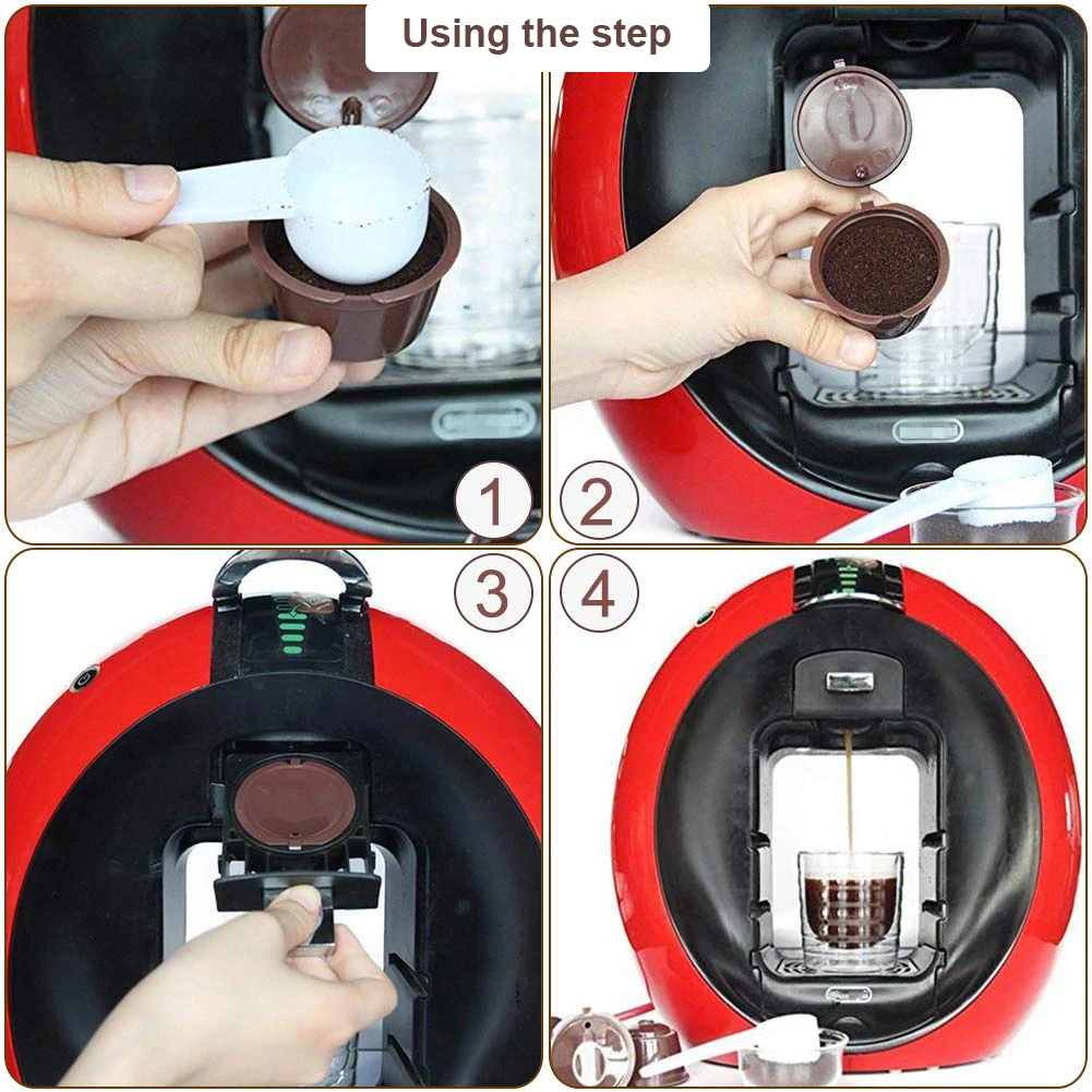 

Coffee Capsule nestle Filter Plastic Cups Refillable Filter Reusable Spoon Brush for Dolce Gusto Machines Brown Cafe Tool
