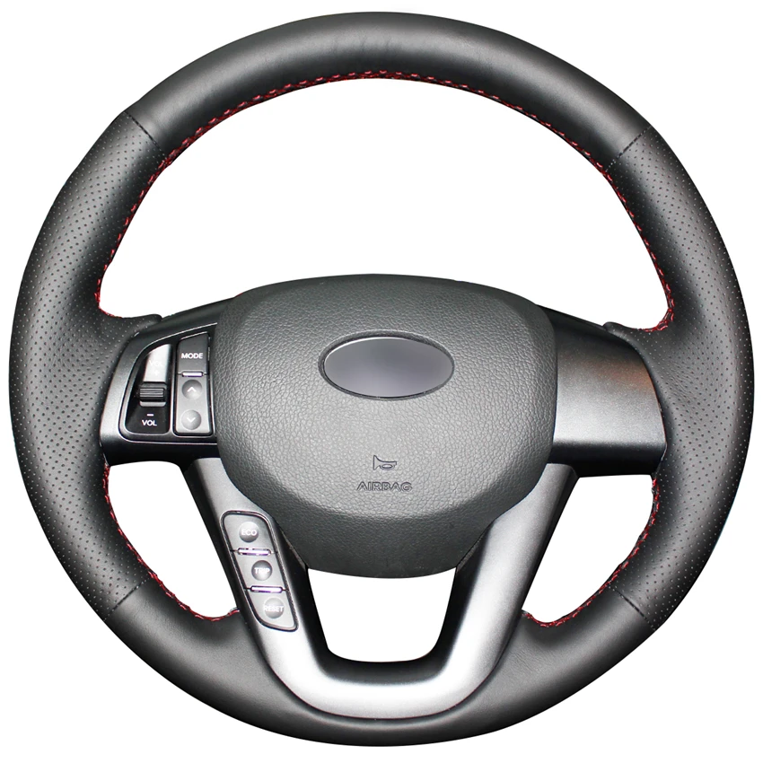 Сшитый вручную черный Противоскользящий мягкий чехол рулевого колеса