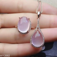 kjjeaxcmy fine jewelry natural rose quartz 925 sterling silver women pendant necklace ring set support test luxury hot selling