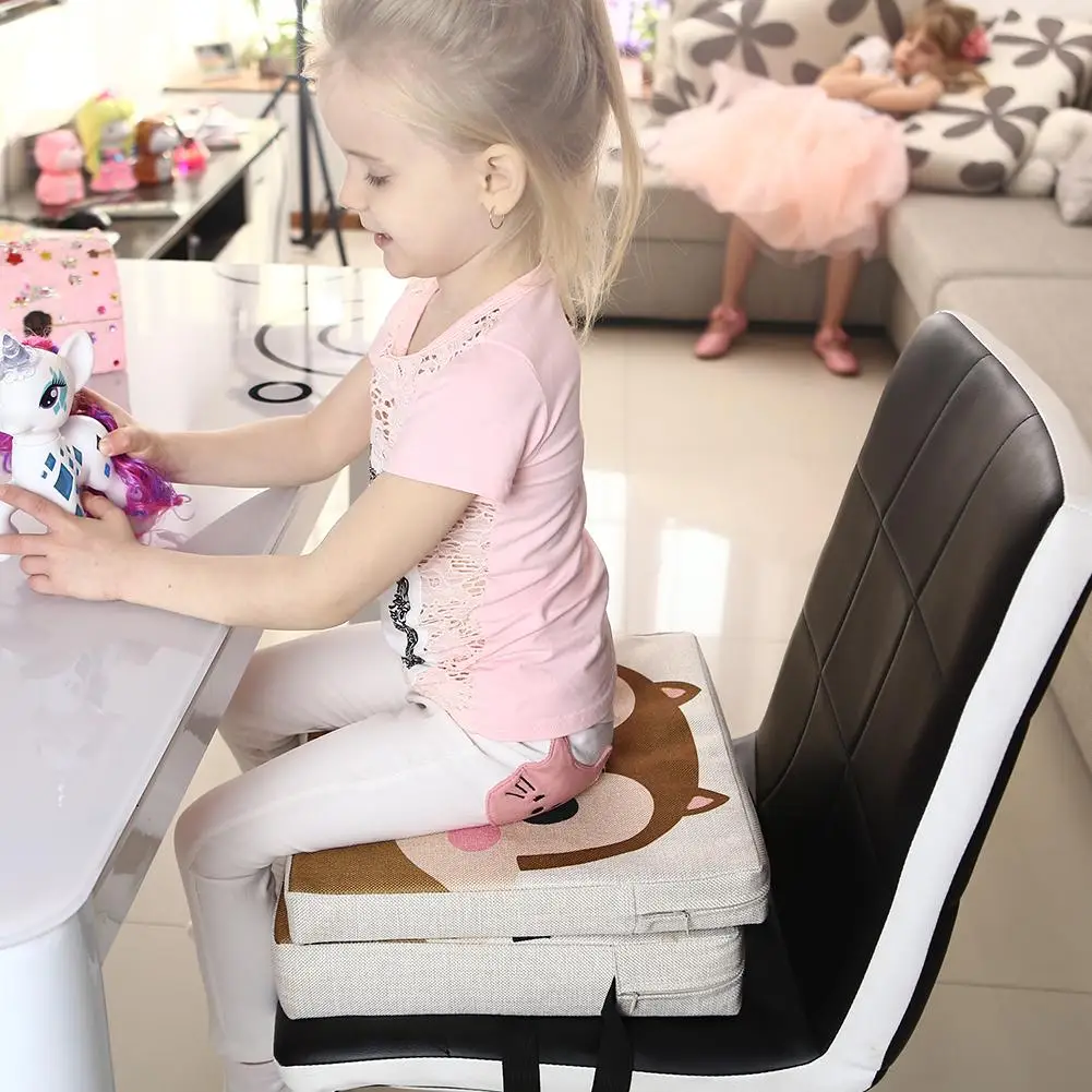 Coj&iacute;n de lino con estampado de dibujos animados para ni&ntilde;os, coj&iacute;n elevador para silla de comedor, port&aacute;til para beb&eacute;-3