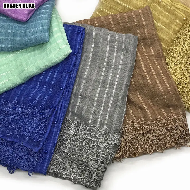 Новинка Обувь с вышивкой и цветочным принтом для девочек хиджаб шарф Жемчуг