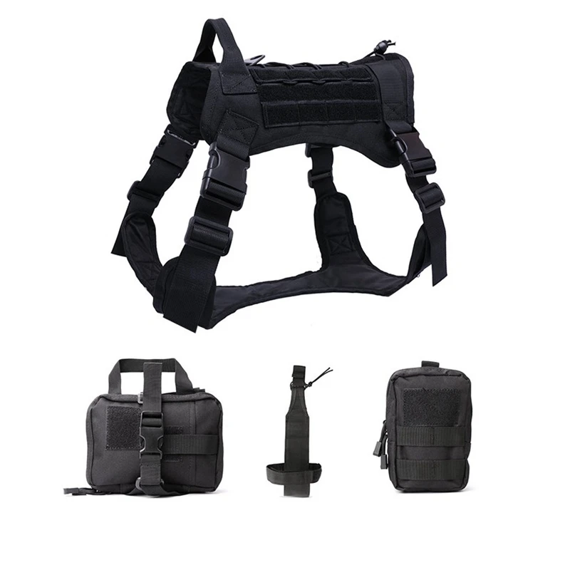 

New Tactical Service Dog Modular Harness K9 Working Cannie Hunting Molle Vest With Pouches Bag And Water Bottle Carrier Bag