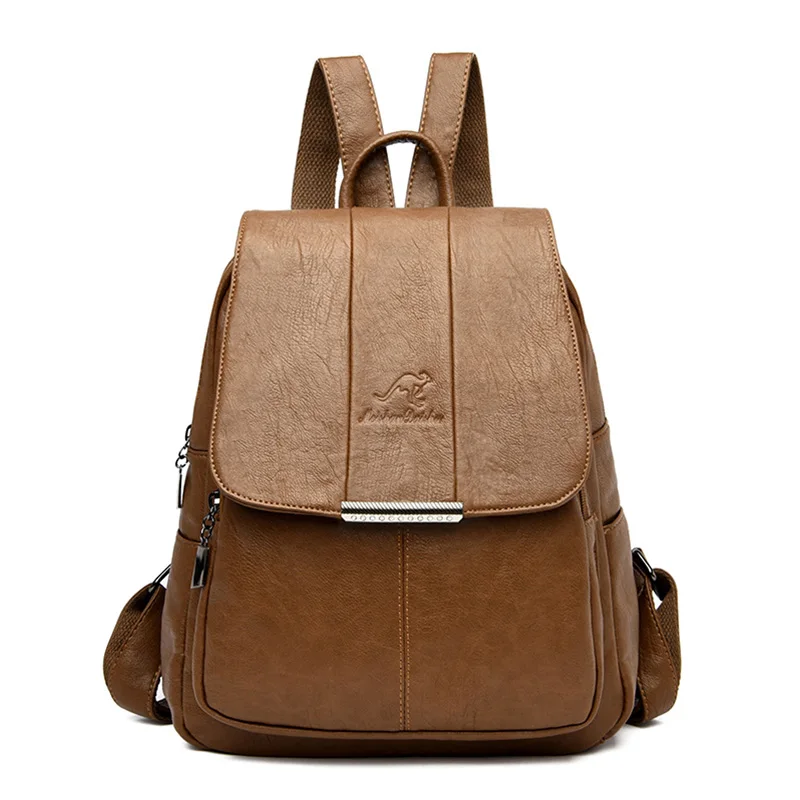 High Quality Leather Backpack Woman New Arrival Fashion Female Backpack String Bags Large Capacity School Bag Mochila Feminina - Цвет: Brown