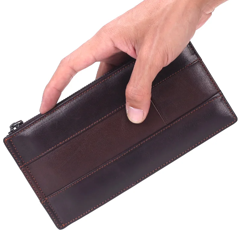 Genuine Leather Multi-card Card Holder Men's Clutch Bag Long Folding Wallet Ultra-thin Card Holder Bag
