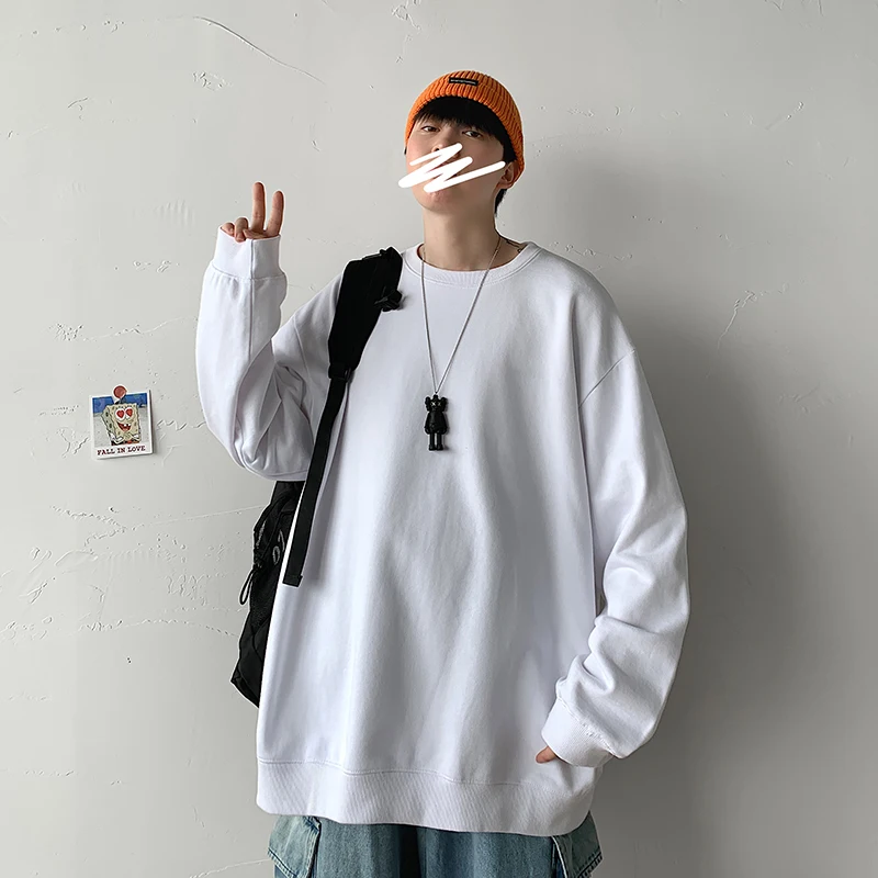 Толстовка мужская оверсайз однотонная худи в стиле Харадзюку черная толстовка