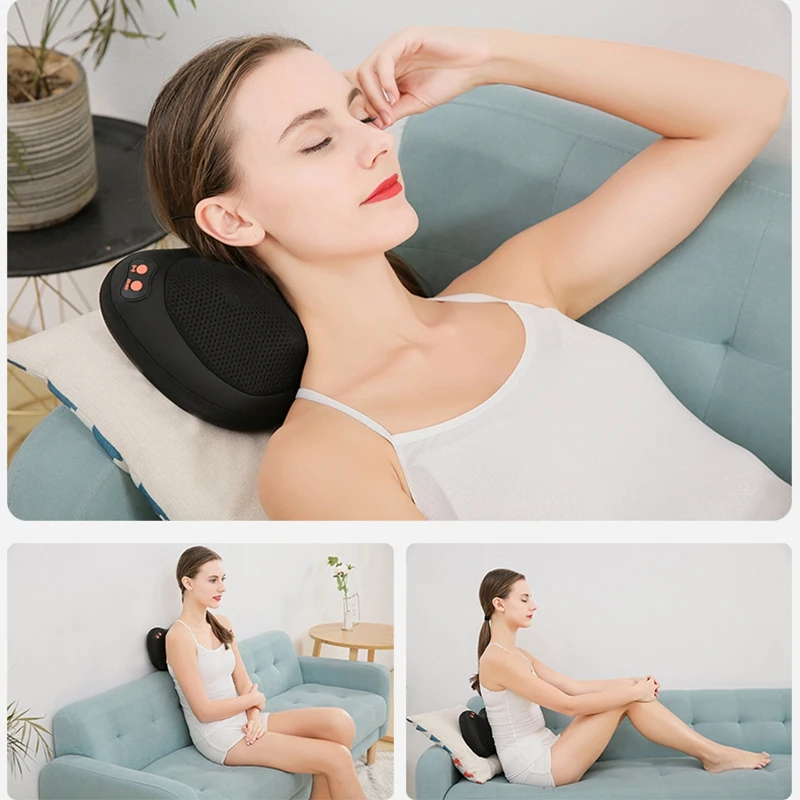 

8/6/4 Heads Car Home Dual Use Neck Massager Shiatsu Hot Compress Massage Pillow Cushion Back Waist Body Multifunctional Relax