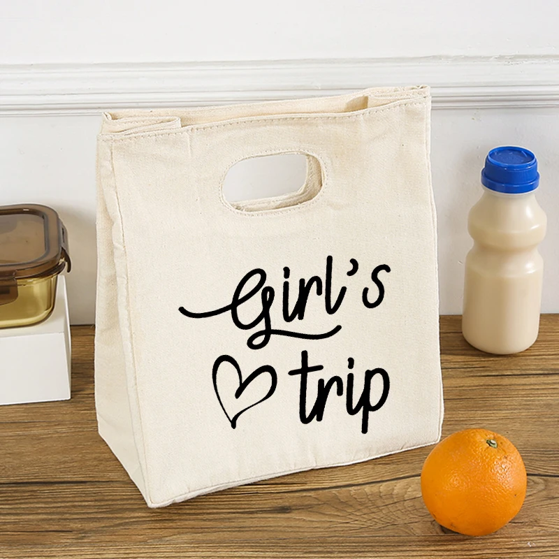

Girl's Trip Print Portable Lunch Bags Thermal Insulated Bento Box Tote Cooler Handbag Travel Picnic Food Container Storage Pouch