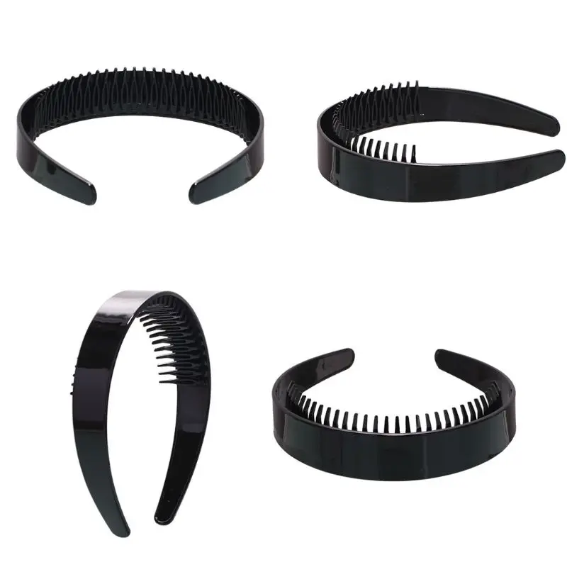

Women Girl 2.5cm Wide Plain Headband with Teeth Comb Black Plastic DIY Hair Hoop LX9E