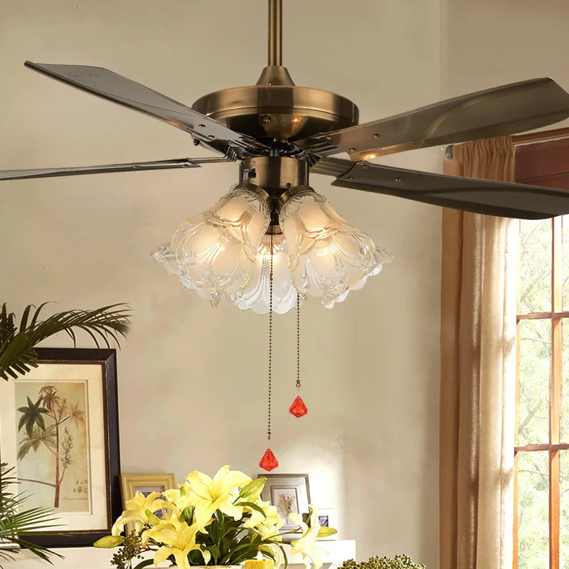

American Restaurant Ceiling Fan Lamp Living Room Smart Fan Light Electric Fan Lighting Retro Bedroom Country Fan Chandelier