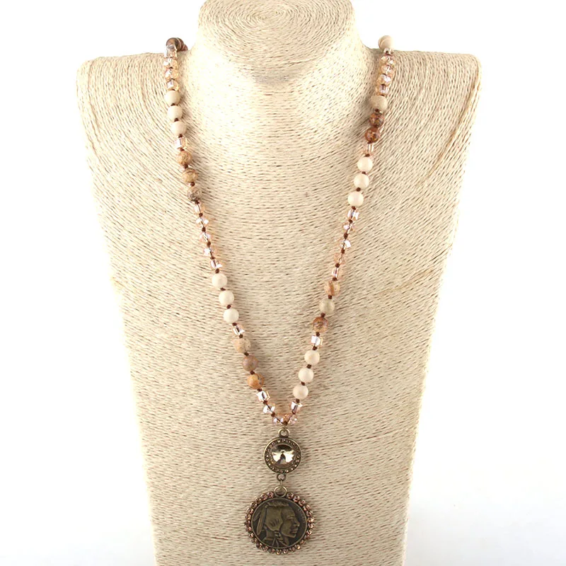 Модные богемные этнические ювелирные изделия камень длинная узелковая цепочка