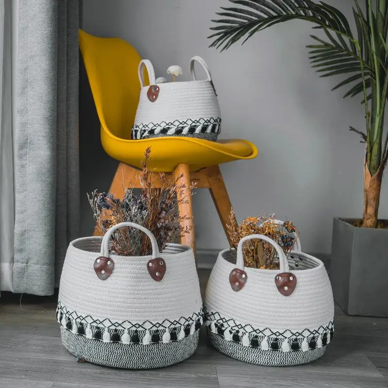

Storage Baskets Cotton Rope Woven Storage Basket Large Capacity Handmade Basket For Sundries Sorting Cloth Storage Home Supplies
