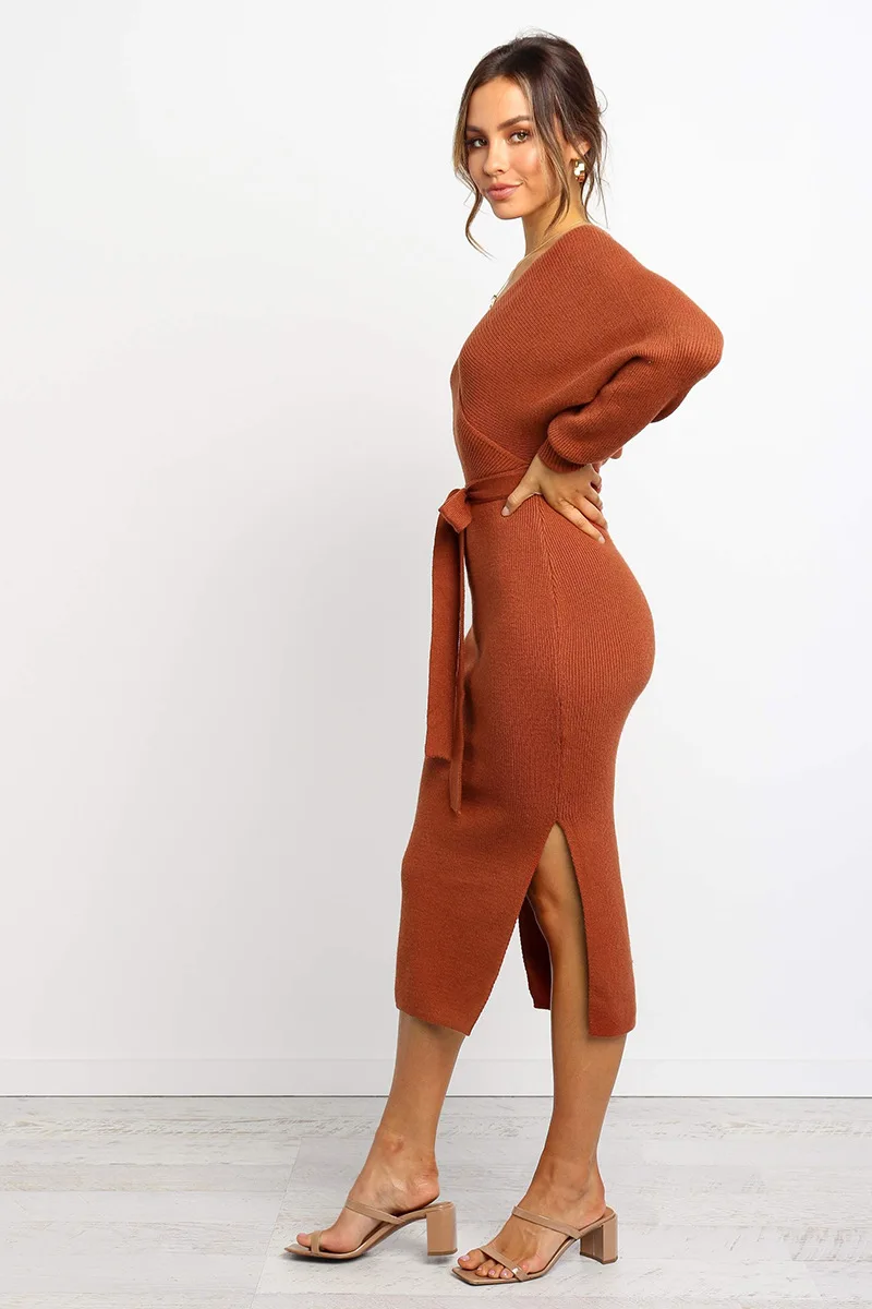 Длинное платье vestidos vestido Женское зимнее платье с длинным рукавом женское платье с v-образным вырезом трикотажные вечерние платья Длинные Сексуальные s m l xl