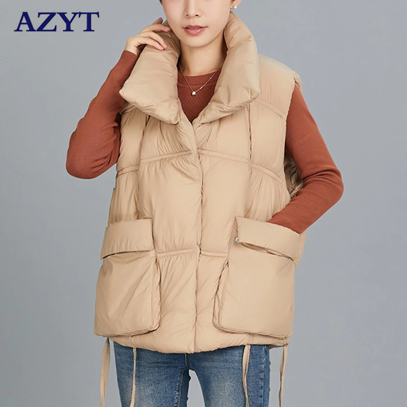 

AZYT Cotton Padded Vest Women 2021 Winter Thicken Warm Women Waistcoat Jacket Oversized Windproof Sleeveless Jacket Female