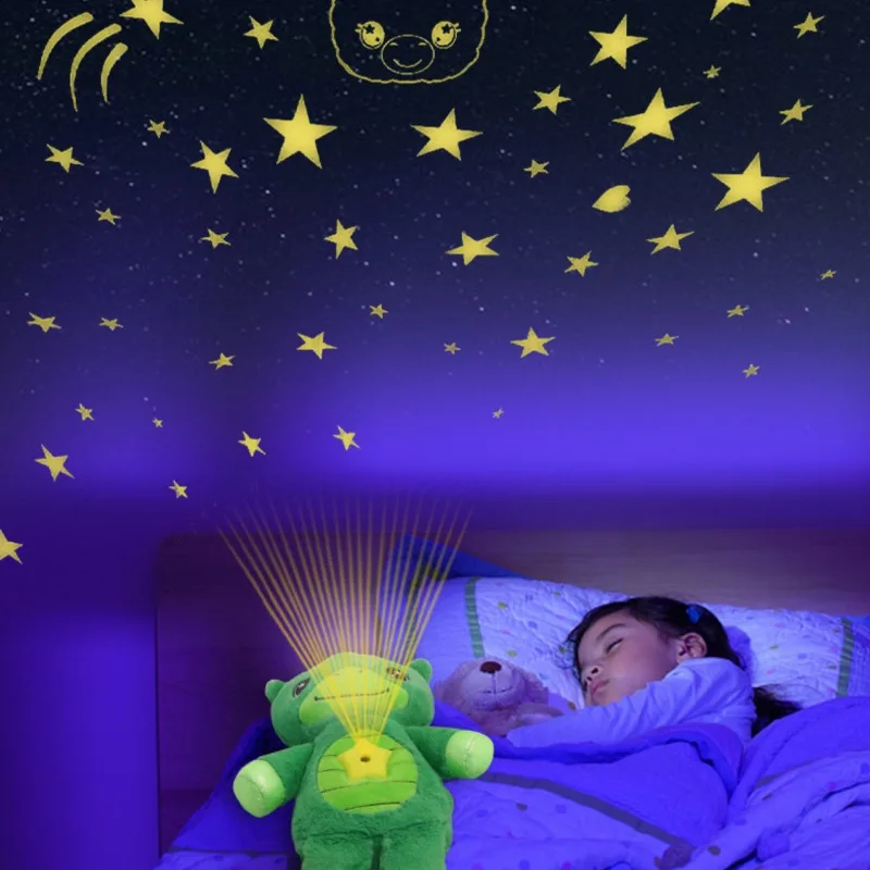 

Star A Belly Bear Plush Toys Stuffed Animal With Night Light Projector In Belly Cuddly Puppy Dolls Comforting Lights Kids Gifts