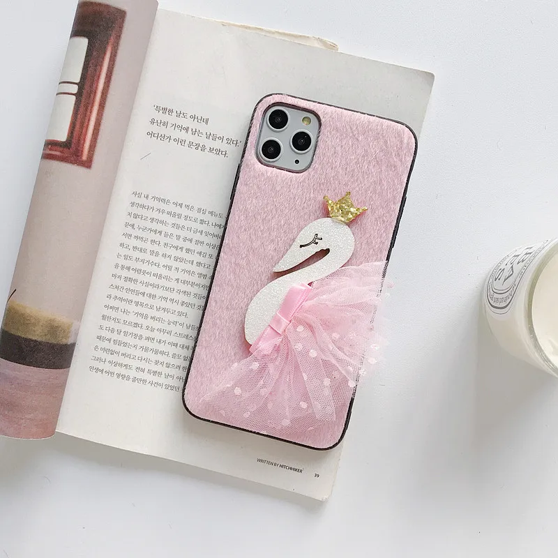 For Samsung Galaxy S 7 8 9 10 plus pro edge Note Winter fluff Phone Case Yarn Swan for A J Series M10 20 30 |