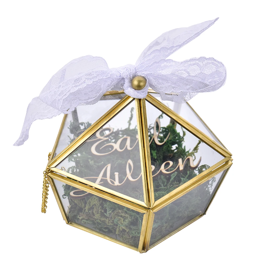 Personalized Ring Box Engraved Name Wedding Glass Pillow Jewelry Pentagon Geometric Copper Holder Customized Favor | Дом и сад