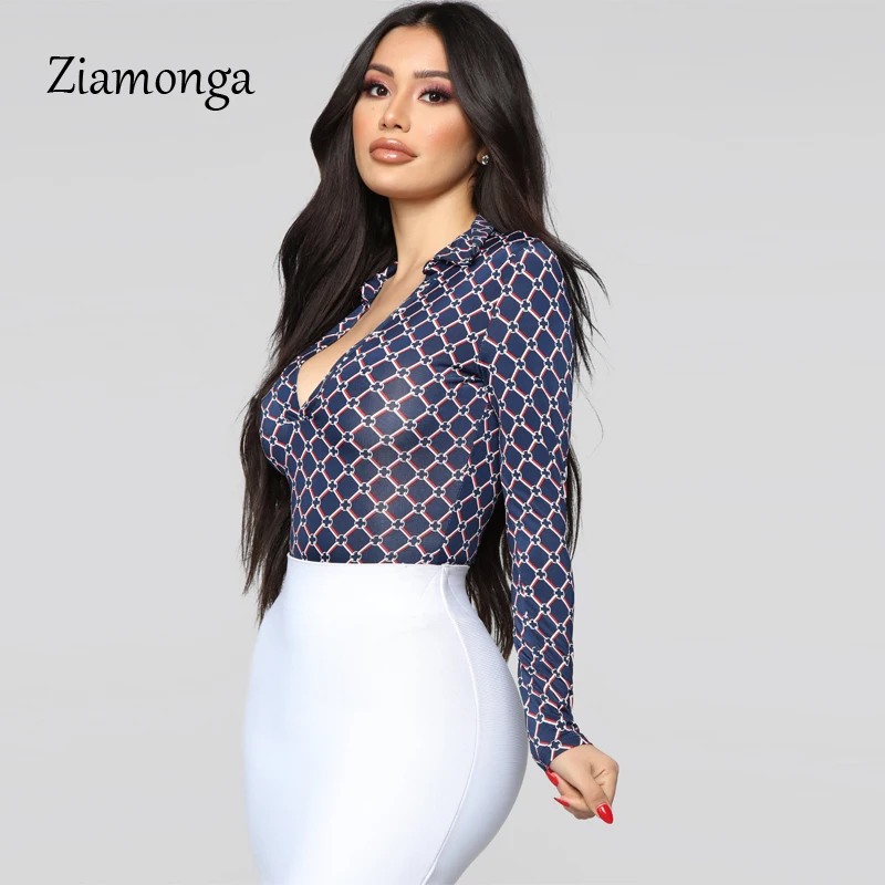 Ziamonga, Осень-зима, боди с длинным рукавом, женские повседневные клетчатые боди с принтом, женские, глубокий v-образный вырез, шикарные топы для женщин, Новинка
