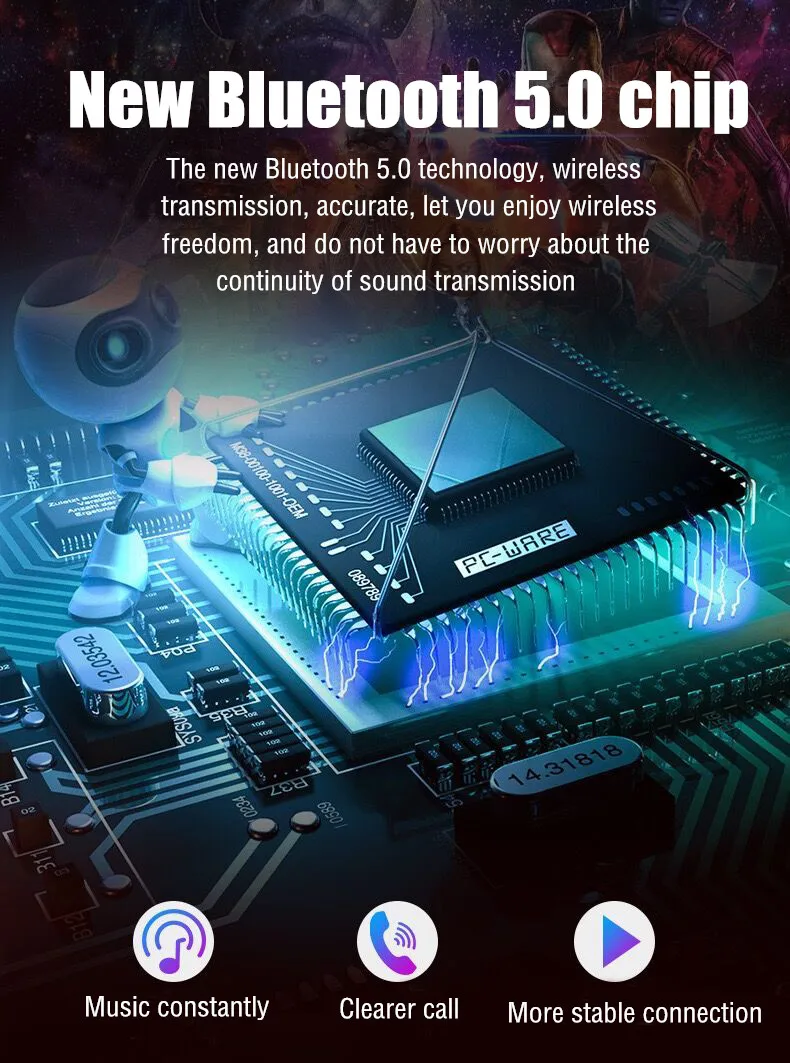 Оригинальные Bluetooth наушники серии Marvel, Мстители, 5,0, Беспроводная складная гарнитура, для бега, Hi-Fi, стерео наушники для ПК, мобильного телефона
