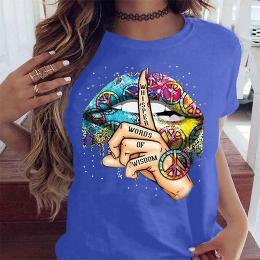 2020 губы Акварельная графическая футболка для губ женские топы рубашка с О