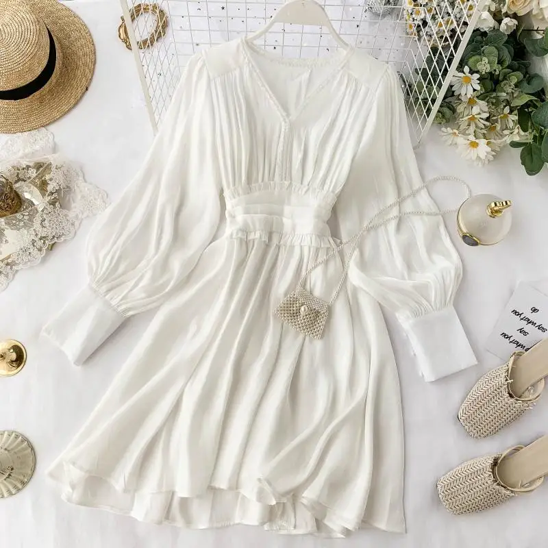 Новинка 2019 модное женское популярное платье с v образным вырезом пышными