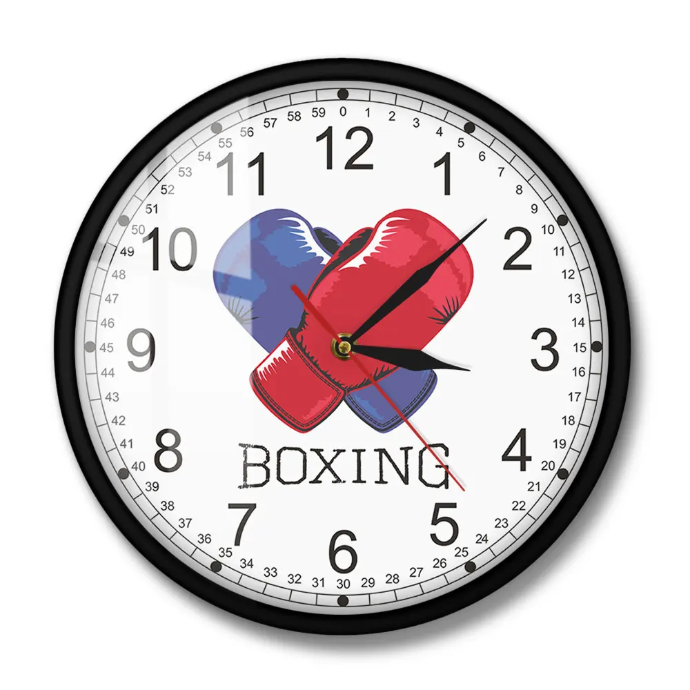 Синие и красные боксерские перчатки современные напечатанные настенные часы