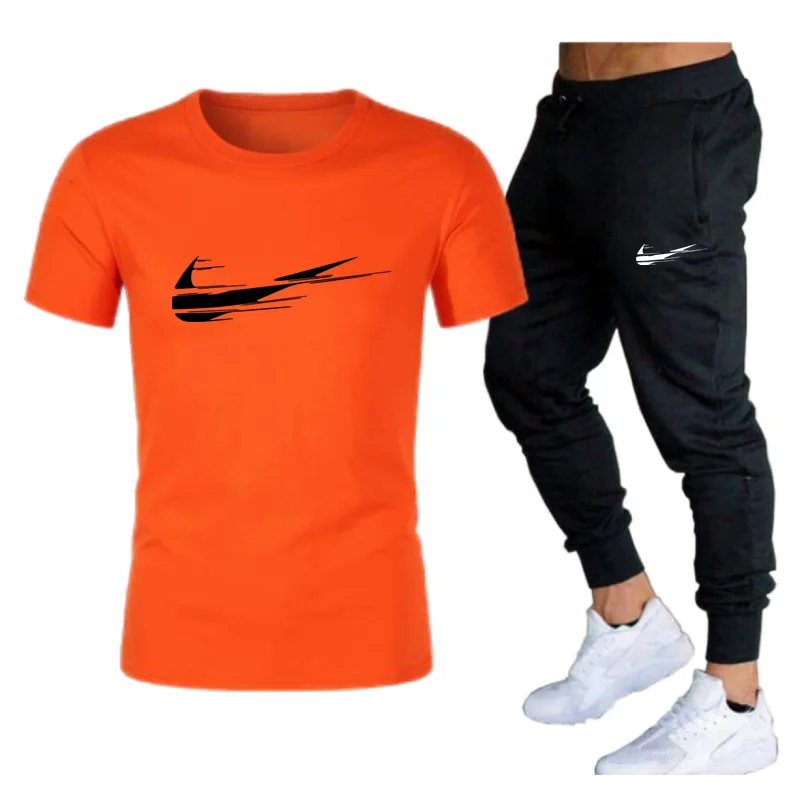 

Men's Casual Tracksuit Summer Clothes Sportswear Two Piece Set T Shirt Brand Track Clothing Male Sweatsuit Sports Suits S-2XL