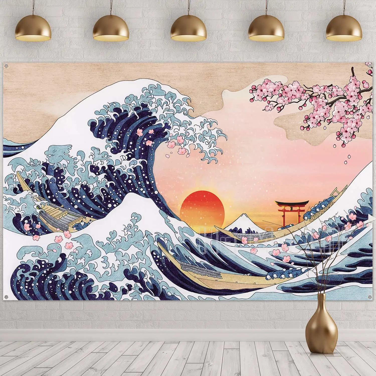 

Great Wave Wall Hanging Ocean Wave Photo Banner Backdrop Sunset Cherry Blossom Art Nature Background For Home Decorations