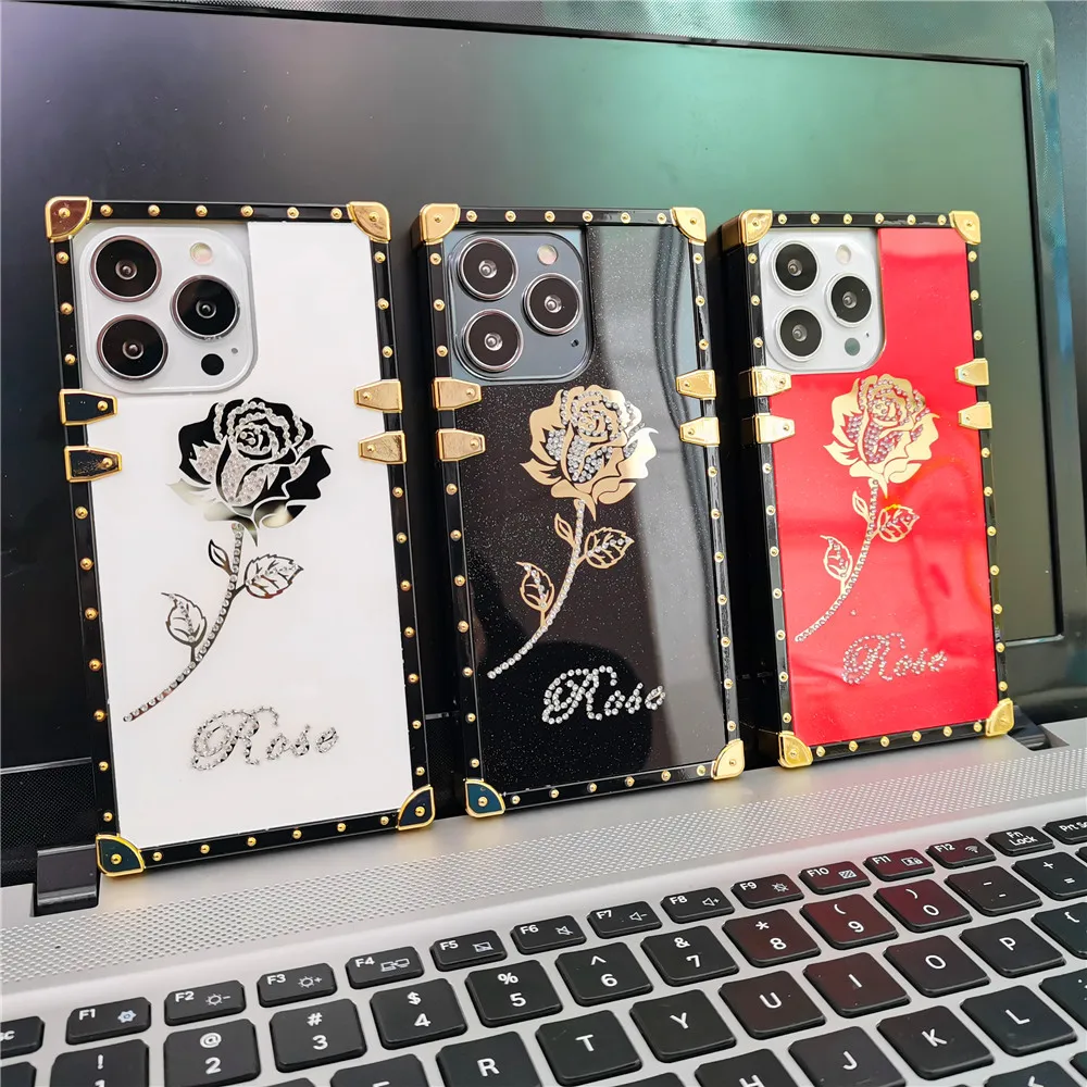 

Luxury Brand Gold Glitter Diamond Rose Flower Cover Square Case for Samsung Galaxy A12 5G A32 A42 A52 A72 A21S A50 A70 A51 A71