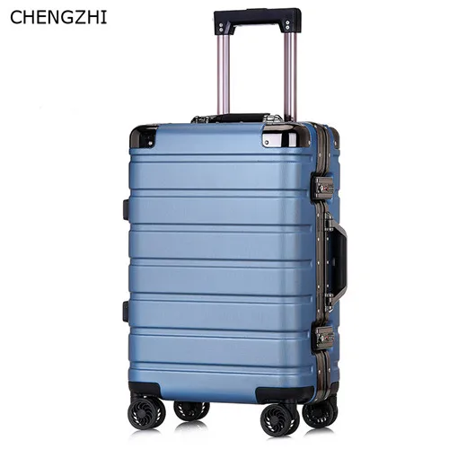 blue CHENGZHI, 20 дюймов, 24 дюйма, новинка, чемодан на колесиках, для мужчин, бизнес, для кабины, на колесиках, алюминиевая рама, для женщин, дорожная сумка - Цвет: blue