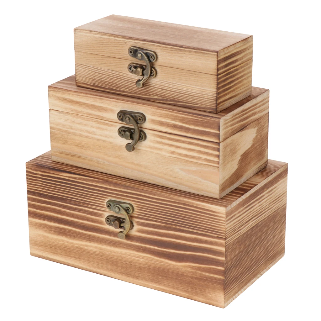 

3Pcs Solid Wooden Treasure Chest Jewelry Gift Box Case for Kids DIY Craft Woodworking Toys, Wood Tea Bag Box