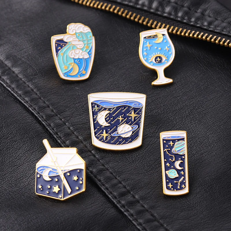 

Starry Sky Style Lapel Pins Cup Shape Enamel Badges Fashion Cartoons Anime Brooches For Women Cute Hijab Pin Mini Vintage Brooch