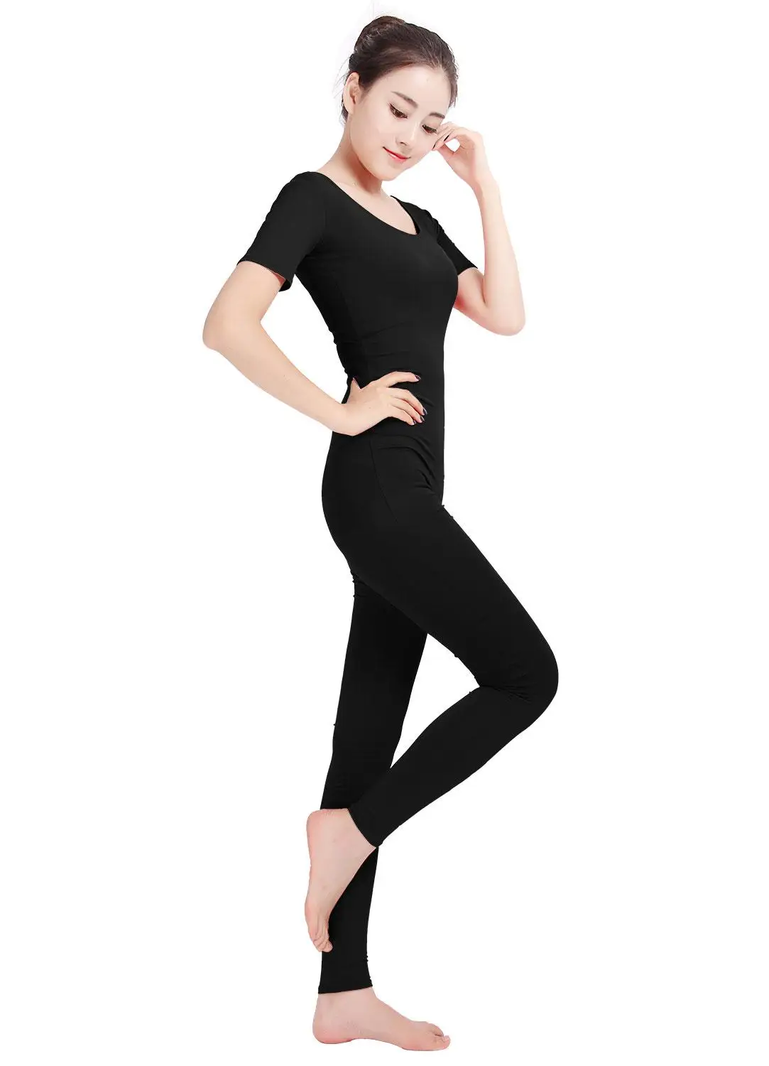 Ensnovo женский балетный комбинезон с коротким рукавом гимнастический трико для