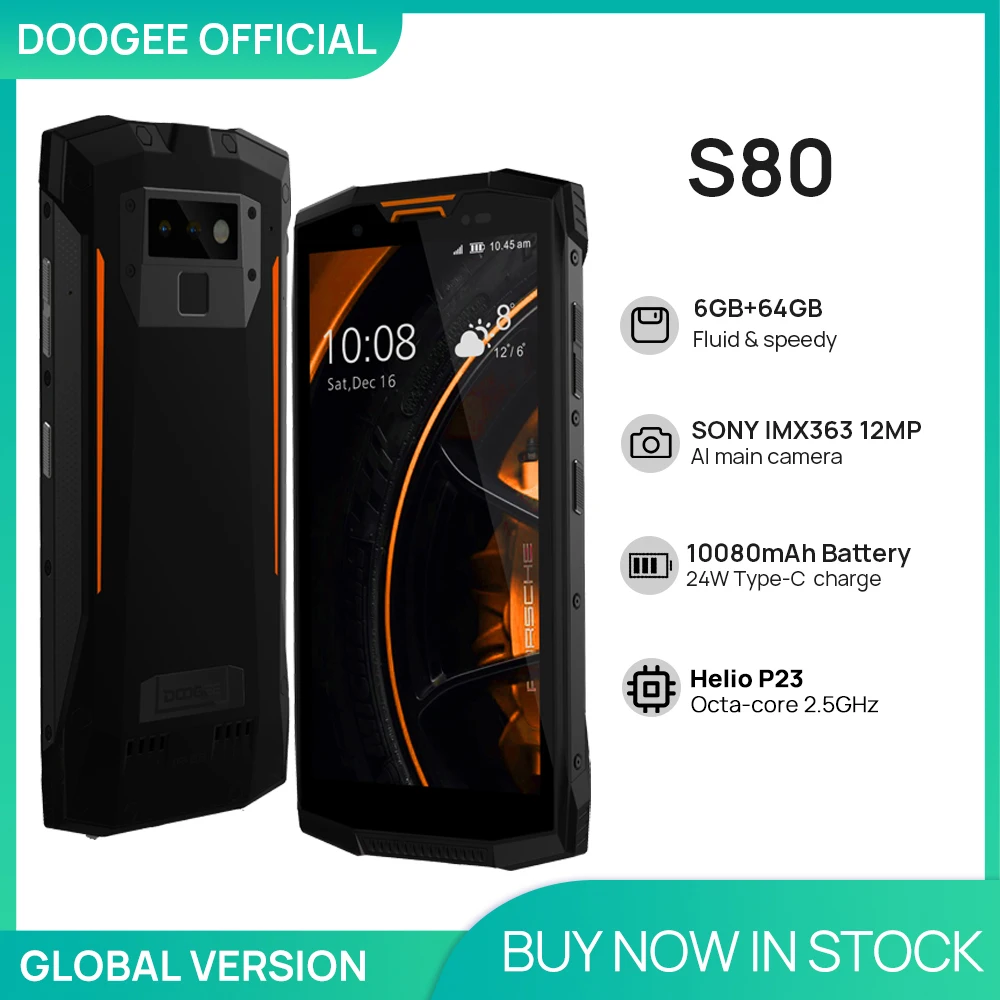 Перейти на Алиэкспресс и купить DOOGEE S80 смартфон с 5,5-дюймовым дисплеем, восьмиядерным процессором Helio P23, ОЗУ 6 ГБ, ПЗУ 64 ГБ, 10080 мАч