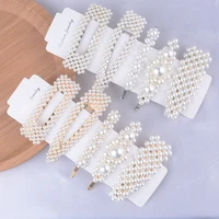 5pcsset fashion pearl hair clip snap button hair pins for women sweet pearl hairpin hair clips jewelry lady barrette stick