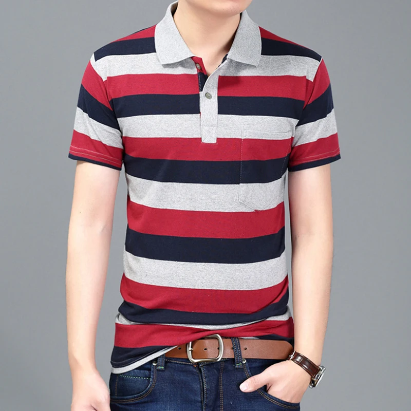 Полосатые летние мужские рубашки поло с коротким рукавом 2020 хлопковые лацканами