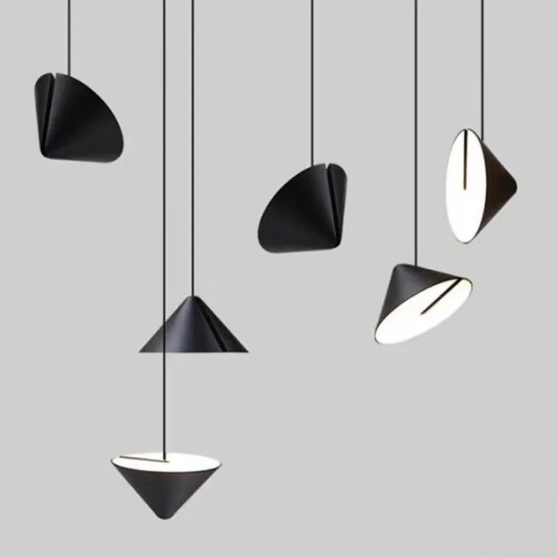 

Nordic Modern Tapered Pendant Lights Black White Simple Bedroom Bedside Hanging Lamp Adjustable Angle Rotary Industrial Lighting