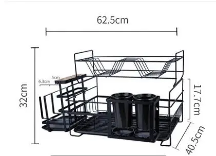 multi-function-black 2 яруса сушилка для посуды кухонный держатель для мытья корзина Железный Съемный нож раковина Сушилка сушилка Органайзер pf921999 - Цвет: multi-function-black