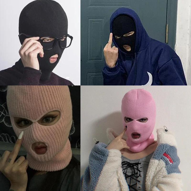

Warm Full Winter Face Cover Motorcycle Ski Mask Hat 3 Holes Balaclava Army Tactical CS Windproof Knit Beanies Hat Scarf Masks