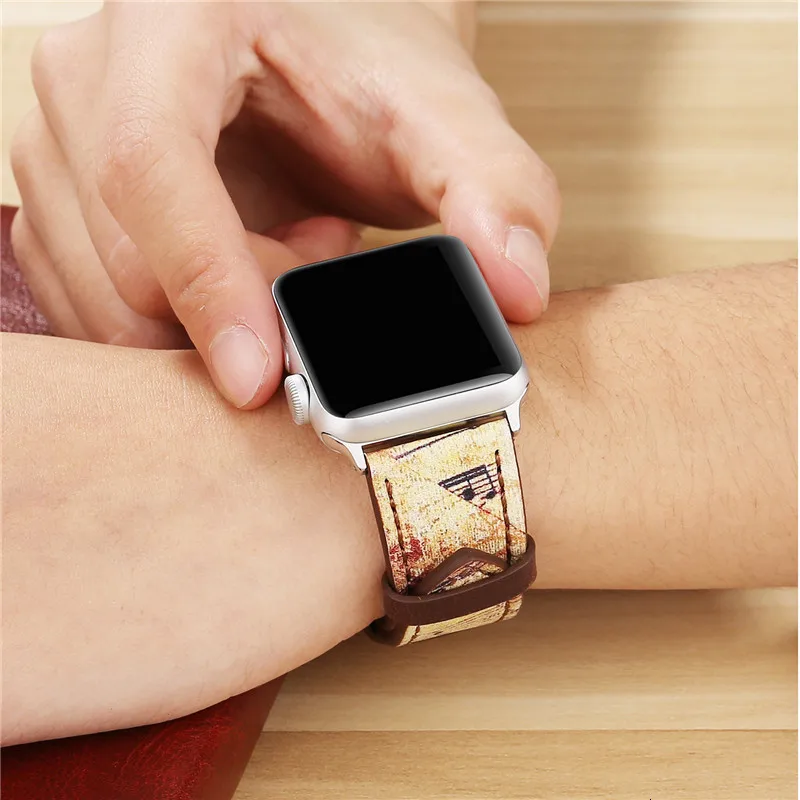 Винтажный кожаный ремешок для часов Apple Watch 38 мм 42 мм красный цветочный принт для женщин и мужчин сменный мужской т-браслет ремешок для iwatch 1 2 3